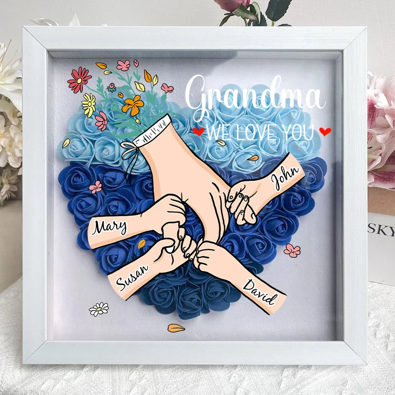 Family Love Blooms Forever – Custom Personalized Mum &amp; Grandma Flower Shadow Box with Names | Mother’s Day gift