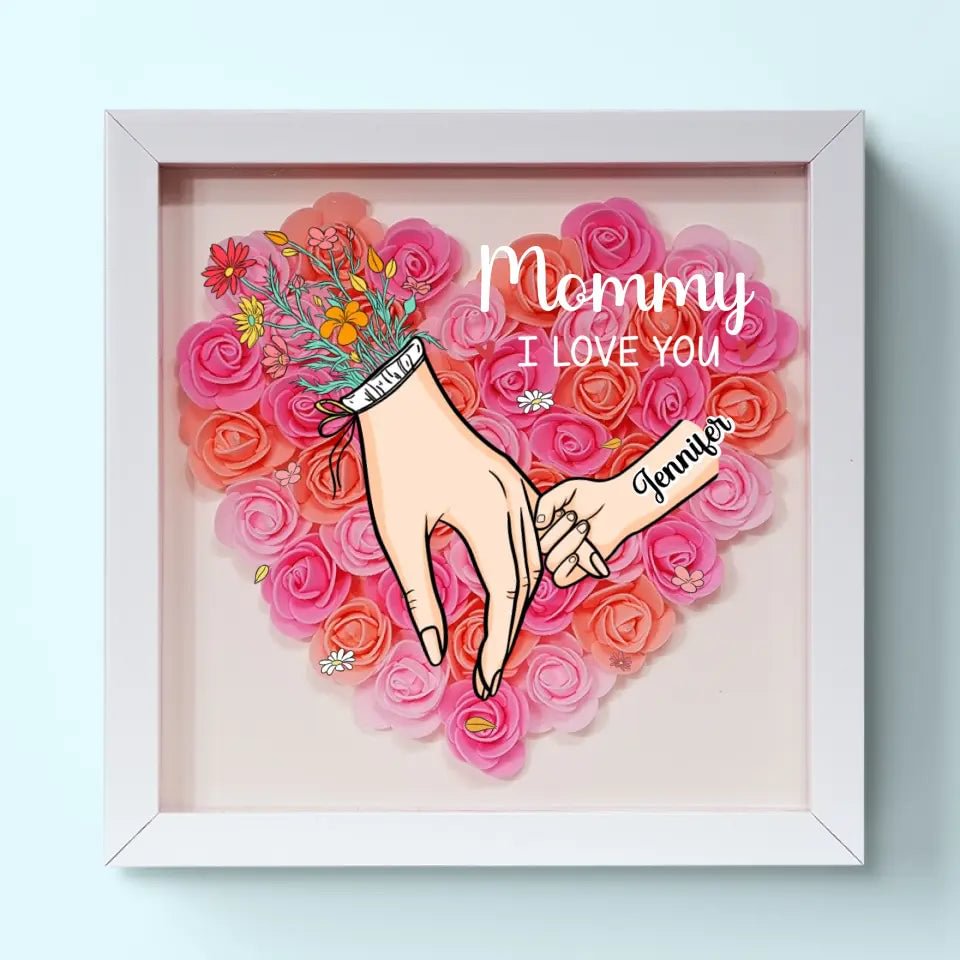 Family Love Blooms Forever – Custom Personalized Mum &amp; Grandma Flower Shadow Box with Names | Mother’s Day gift
