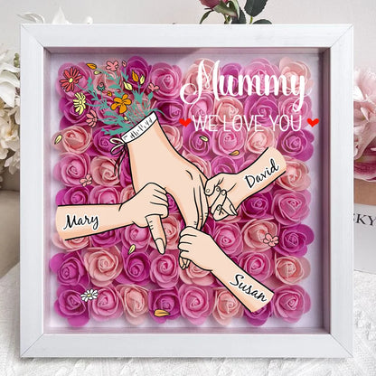 Family Love Blooms Forever – Custom Personalized Mum &amp; Grandma Flower Shadow Box with Names | Mother’s Day gift
