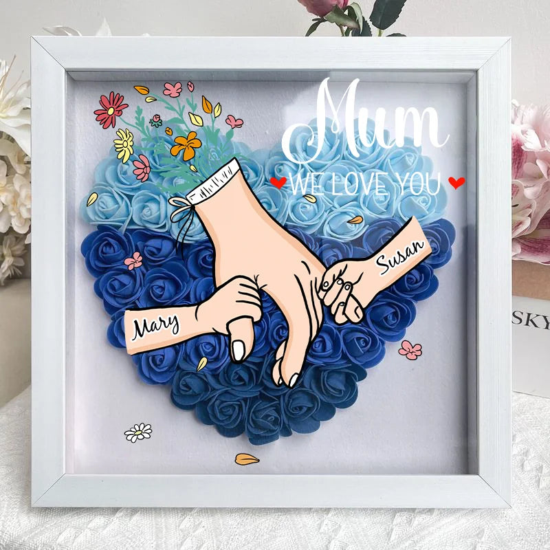 Family Love Blooms Forever – Custom Personalized Mum &amp; Grandma Flower Shadow Box with Names | Mother’s Day gift