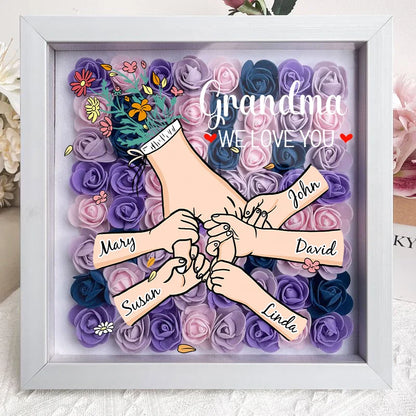 Family Love Blooms Forever – Custom Personalized Mum &amp; Grandma Flower Shadow Box with Names | Mother’s Day gift