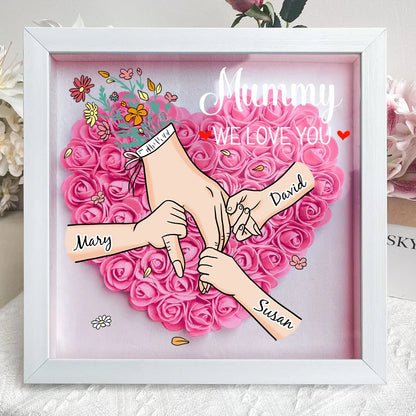 Family Love Blooms Forever – Custom Personalized Mum &amp; Grandma Flower Shadow Box with Names | Mother’s Day gift