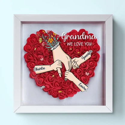 Family Love Blooms Forever – Custom Personalized Mum &amp; Grandma Flower Shadow Box with Names | Mother’s Day gift