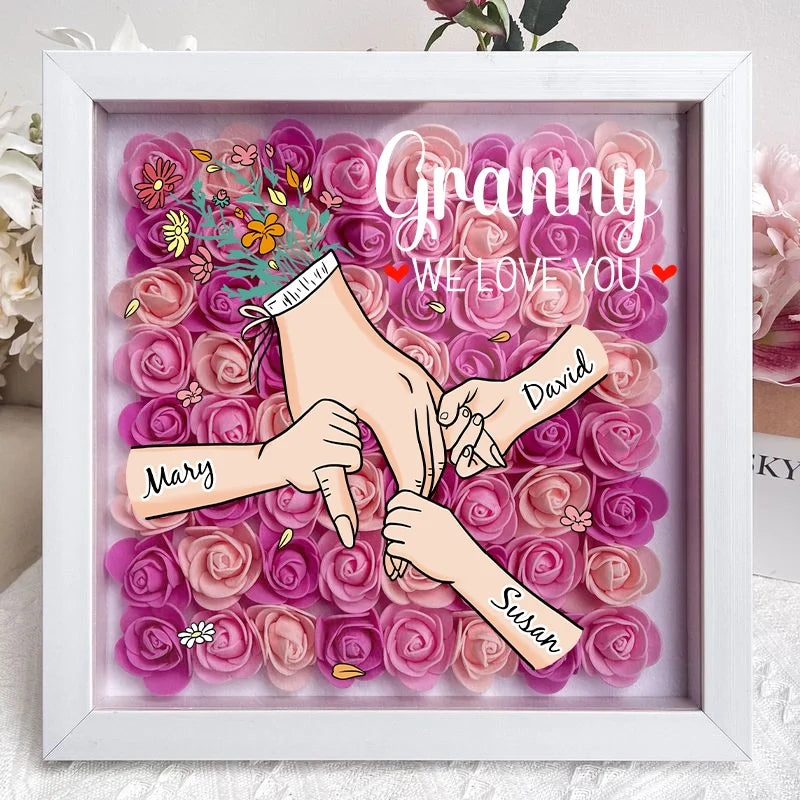 Family Love Blooms Forever – Custom Personalized Mum &amp; Grandma Flower Shadow Box with Names | Mother’s Day gift