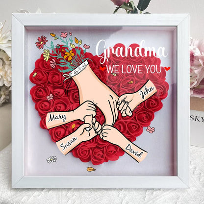 Family Love Blooms Forever – Custom Personalized Mum &amp; Grandma Flower Shadow Box with Names | Mother’s Day gift
