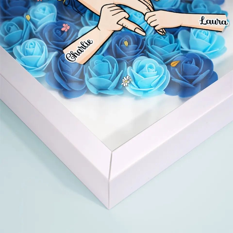 Family Love Blooms Forever – Custom Personalized Mum &amp; Grandma Flower Shadow Box with Names | Mother’s Day gift