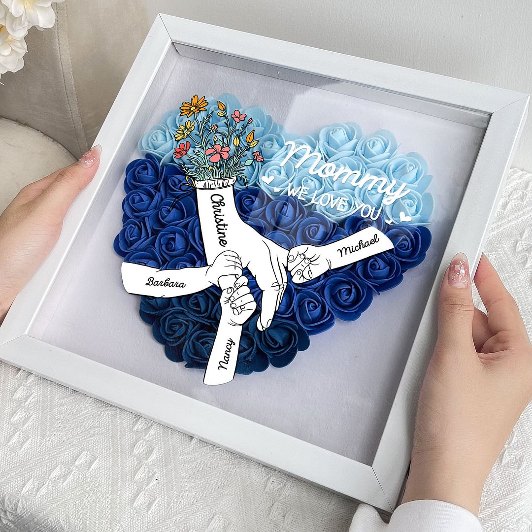 We Love You Mommy Hand Holding - Personalized Flower Shadow Box Mother&