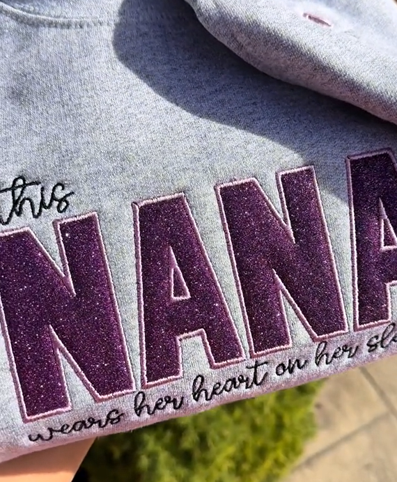 Custom Glitter Mama Wears Her Heart On Her Sleeves Embroidered Sweatshirt | Mother’s Day gift