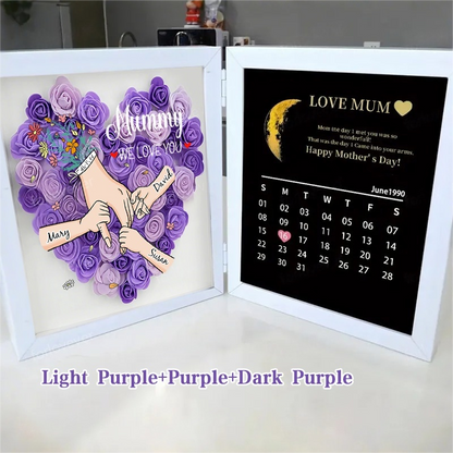 Mum We Love You With REAL MOON PHASE Anniversary Calendar - Personalized Mum &amp; Grandma Flower Shadow Box with Names