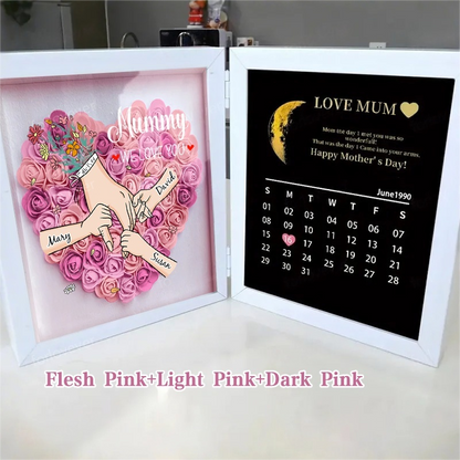Mum We Love You With REAL MOON PHASE Anniversary Calendar - Personalized Mum &amp; Grandma Flower Shadow Box with Names