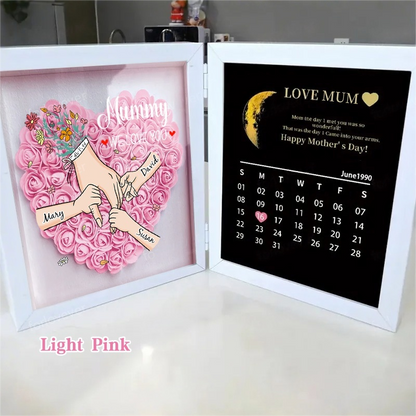 Mum We Love You With REAL MOON PHASE Anniversary Calendar - Personalized Mum &amp; Grandma Flower Shadow Box with Names