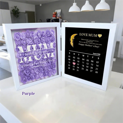 Mum We Love You With REAL MOON PHASE Anniversary Calendar - Personalized Flower Shadow Box