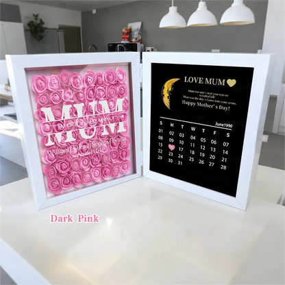 Mum We Love You With REAL MOON PHASE Anniversary Calendar - Personalized Flower Shadow Box