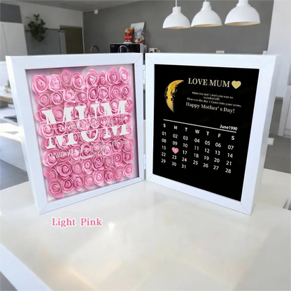 Mum We Love You With REAL MOON PHASE Anniversary Calendar - Personalized Flower Shadow Box