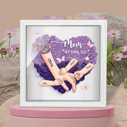 Personalized Handprints Mom And Children Flower Shadow Box | Mother's Day Gifts