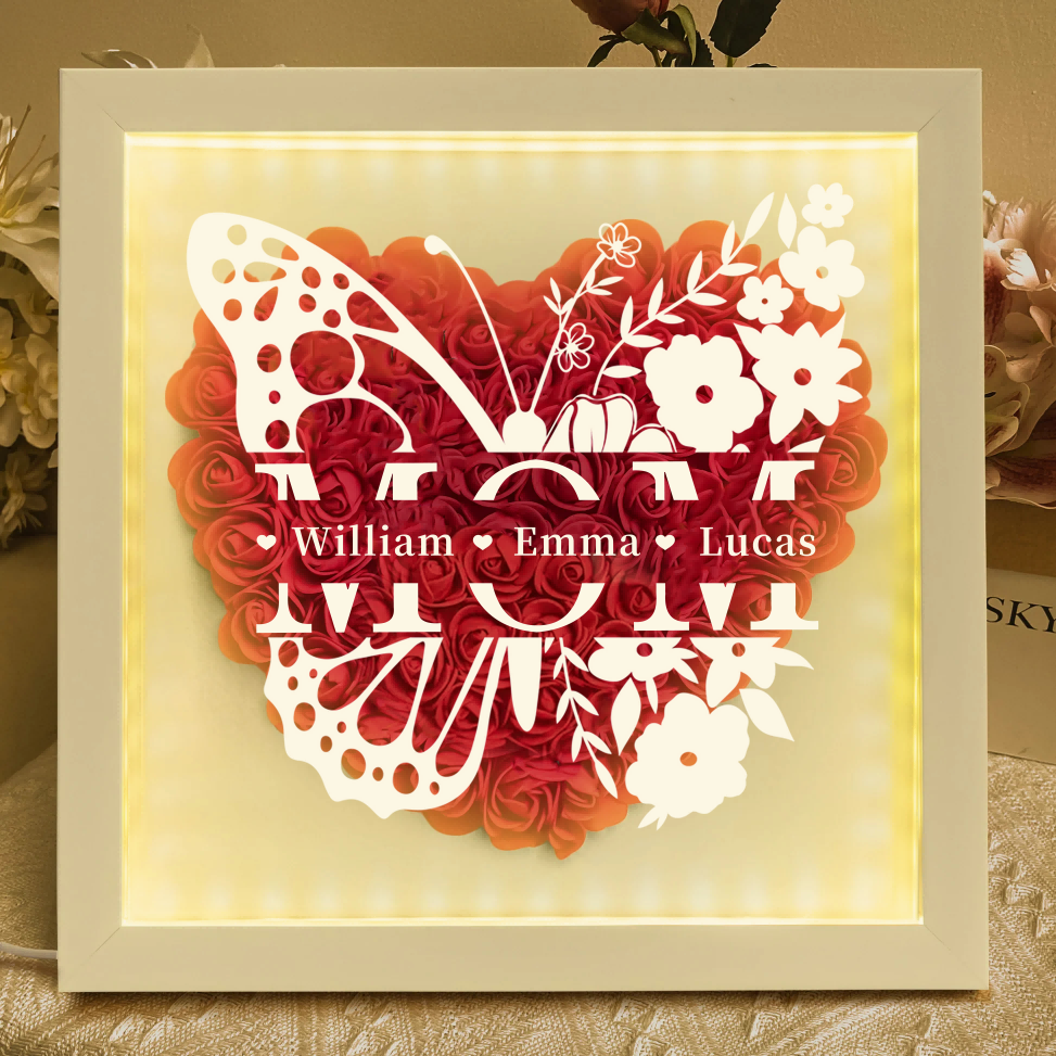 A Love That Lives On - Personalized Flower Shadow Box LED Light - A Memorial Gift With Butterflies | Mother&