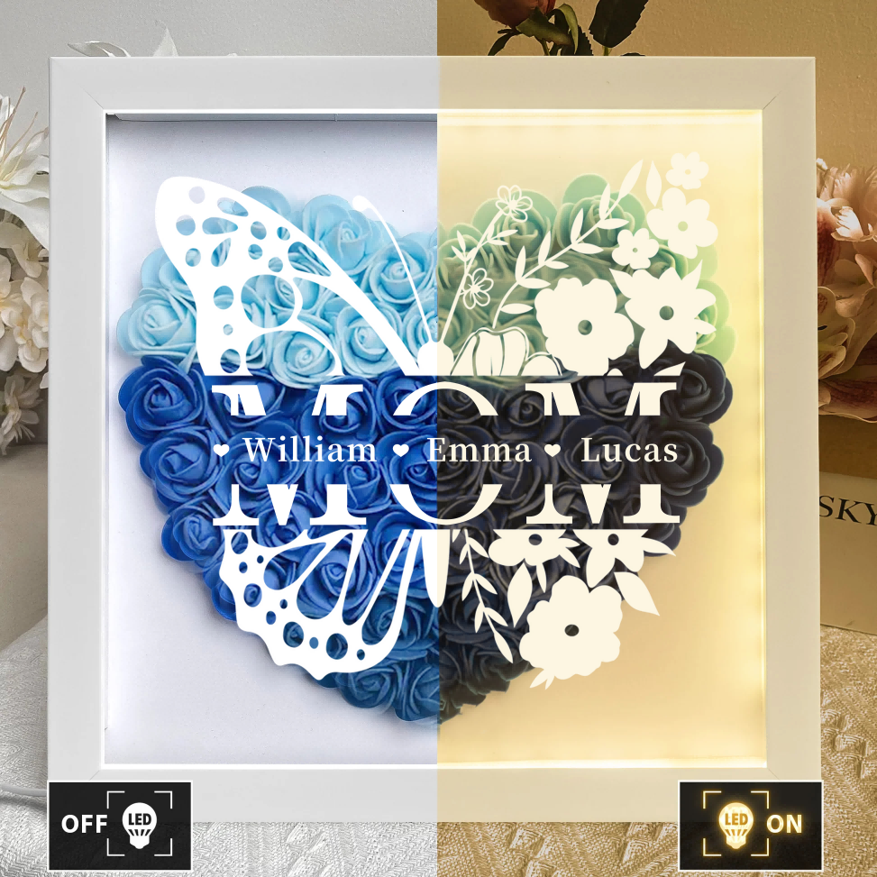 A Love That Lives On - Personalized Flower Shadow Box LED Light - A Memorial Gift With Butterflies | Mother&