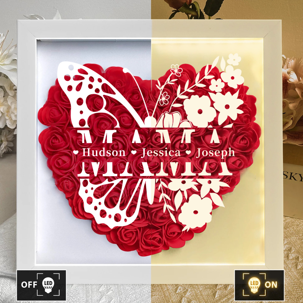 A Love That Lives On - Personalized Flower Shadow Box LED Light - A Memorial Gift With Butterflies | Mother&