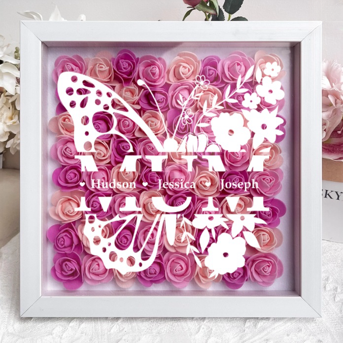 A Love That Lives On - Personalized Flower Shadow Box LED Light - A Memorial Gift With Butterflies | Mother&