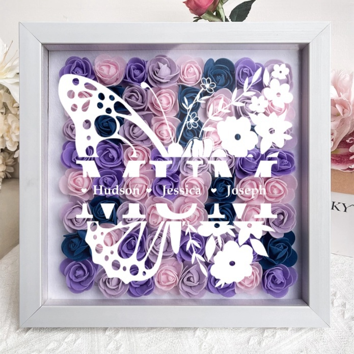 A Love That Lives On - Personalized Flower Shadow Box LED Light - A Memorial Gift With Butterflies | Mother&