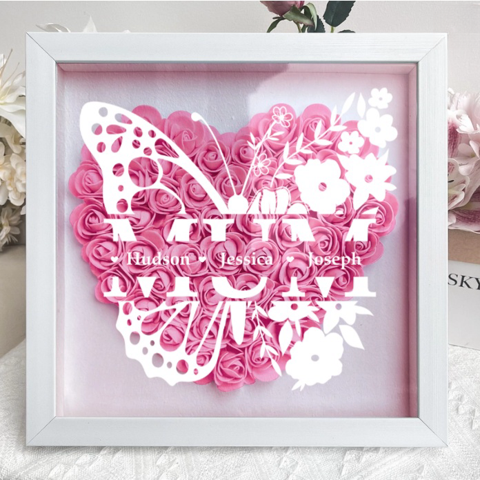 A Love That Lives On - Personalized Flower Shadow Box LED Light - A Memorial Gift With Butterflies | Mother&