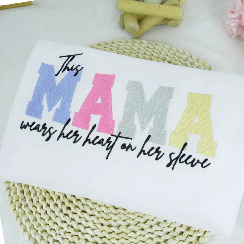 Wears Your Heart on Your Sleeve - Embroidered Mama Sweatshirt with Kids’ Names | Mother's Day Gift for Mom & Grandma