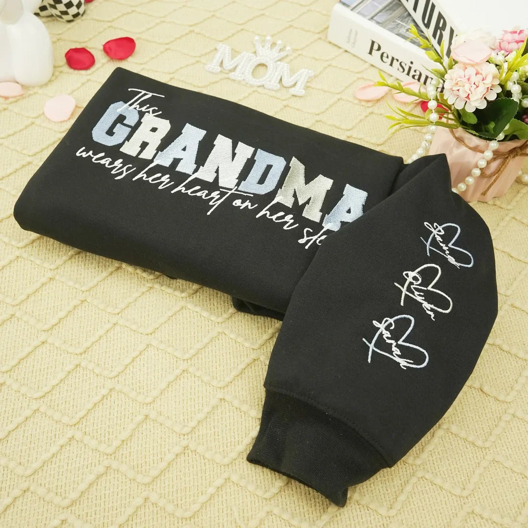 Wears Your Heart on Your Sleeve - Embroidered Mama Sweatshirt with Kids’ Names | Mother&