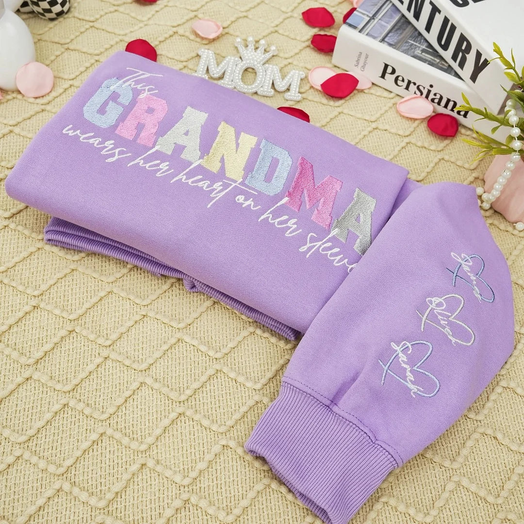 Wears Your Heart on Your Sleeve - Embroidered Mama Sweatshirt with Kids’ Names | Mother&