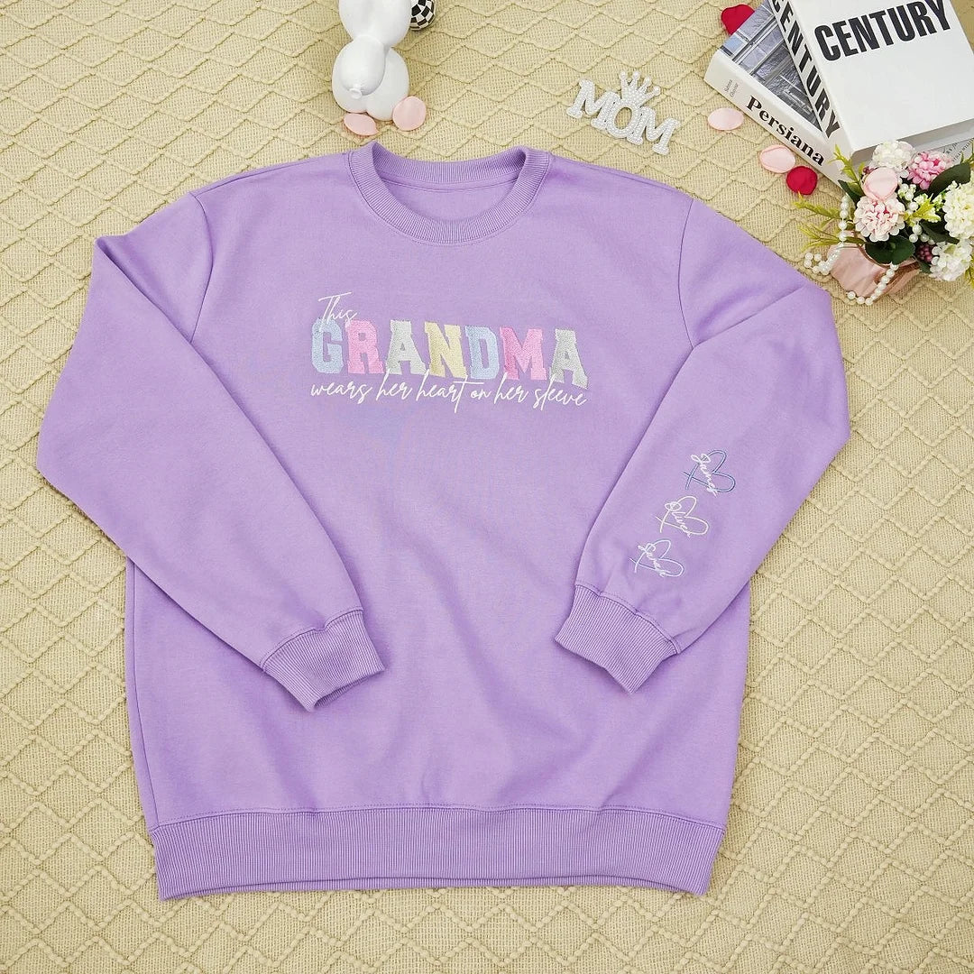 Wears Your Heart on Your Sleeve - Embroidered Mama Sweatshirt with Kids’ Names | Mother&