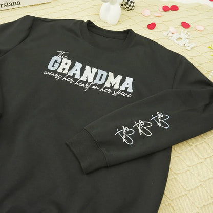Wears Your Heart on Your Sleeve - Embroidered Mama Sweatshirt with Kids’ Names | Mother's Day Gift for Mom & Grandma