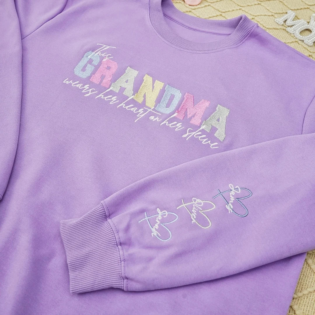 Wears Your Heart on Your Sleeve - Embroidered Mama Sweatshirt with Kids’ Names | Mother&