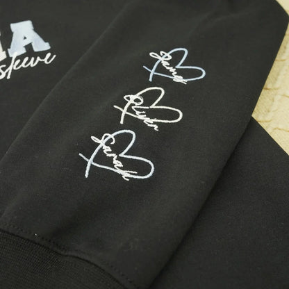 Wears Your Heart on Your Sleeve - Embroidered Mama Sweatshirt with Kids’ Names | Mother's Day Gift for Mom & Grandma