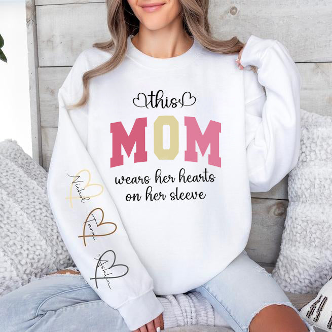 Custom Wear Your Heart On Your Sleeve Mom Sweatshirt With Your Child&