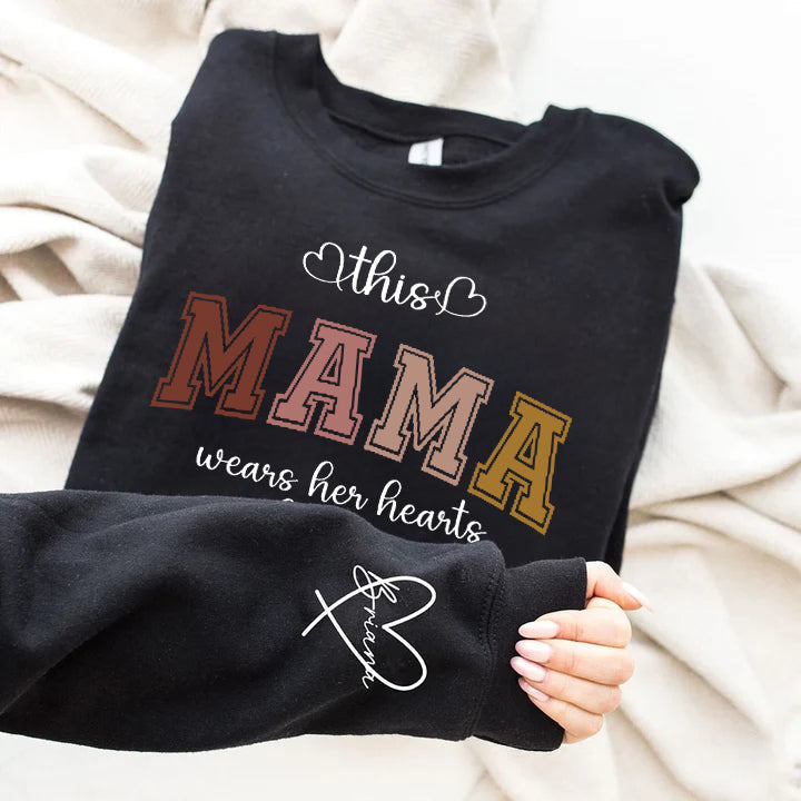 Custom Wear Your Heart On Your Sleeve Mom Sweatshirt With Your Child&