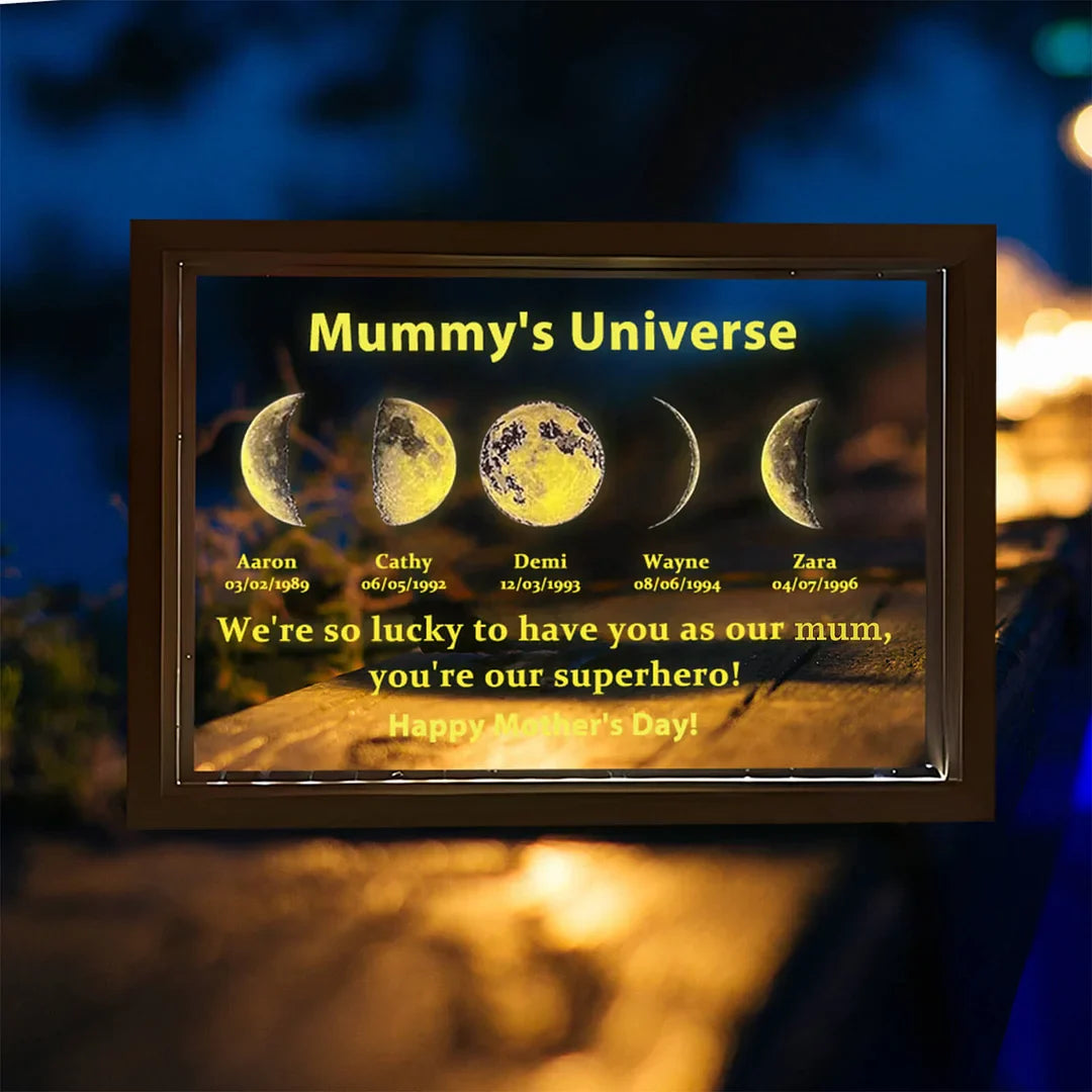 We Are So Lucky - LED Light Frame with Custom Text &amp; Date - Mommy’s Universe