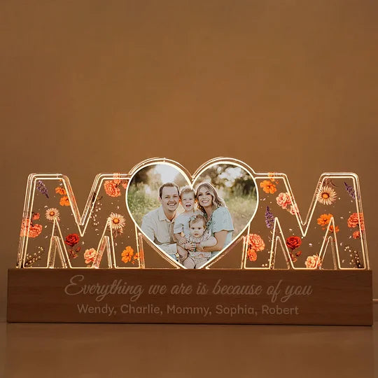 Customized Flower Print Photo LED Night Light, Birthday Flower, Gift For Mom, Gift For Grandma