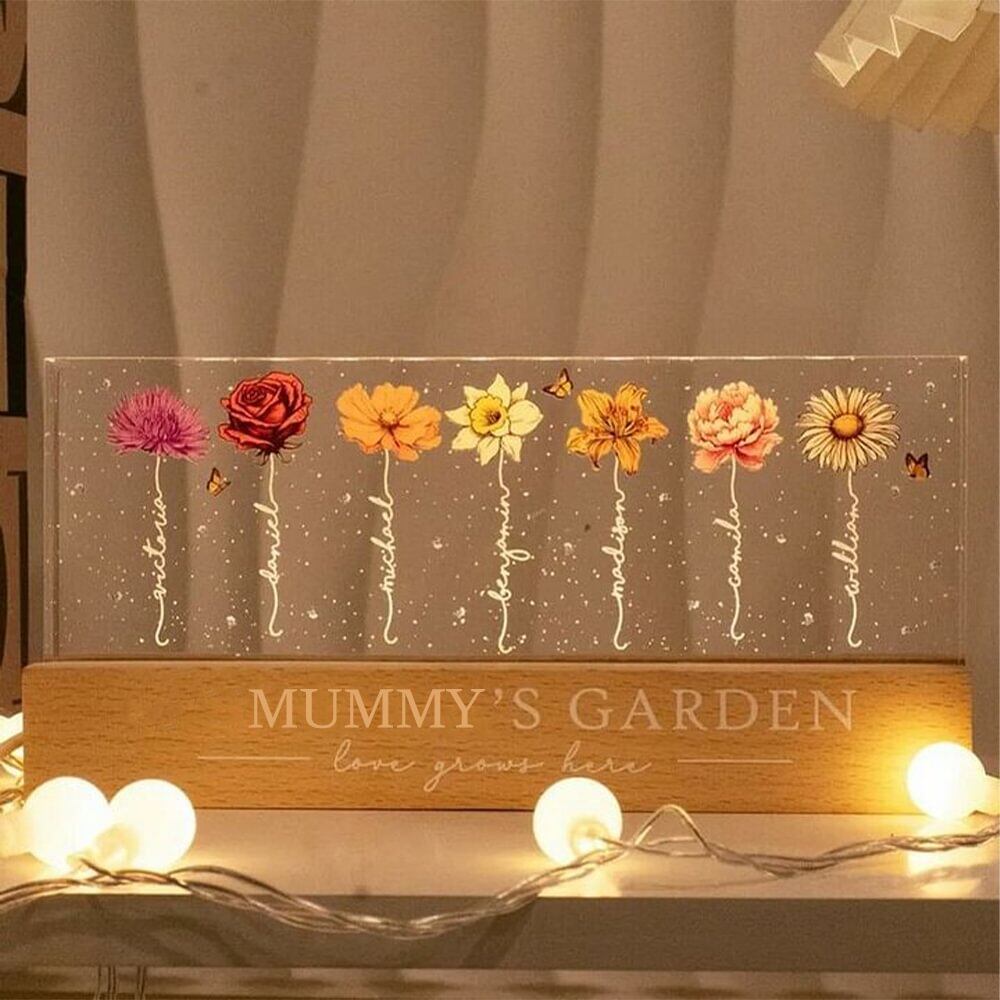 Personalized Acrylic Birthday Flower Night Light Warm Gift For Mother&