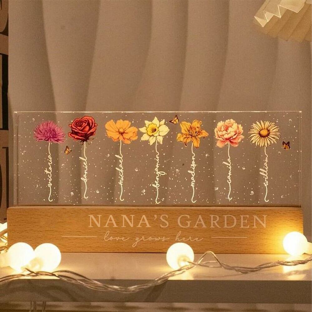 Personalized Acrylic Birthday Flower Night Light Warm Gift For Mother&