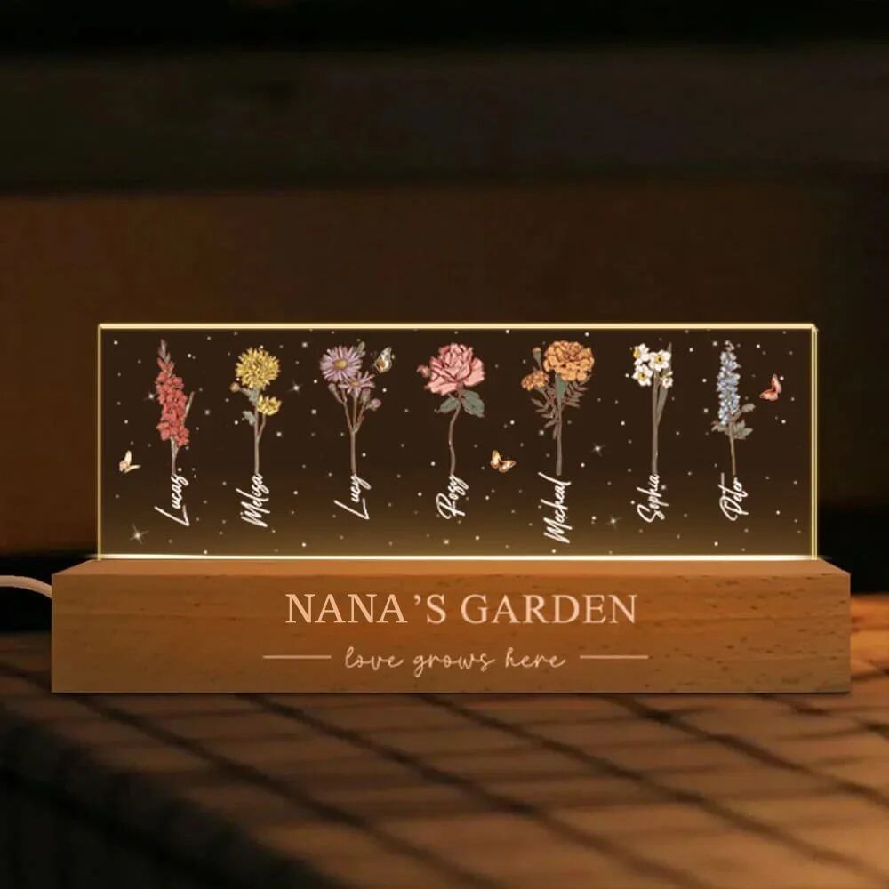Personalized Acrylic Birthday Month Flower Night Light Warm Gift For Mother&