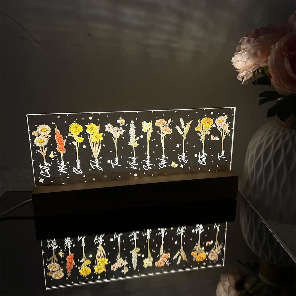 Personalized Acrylic Birthday Month Flower Night Light Warm Gift For Mother&