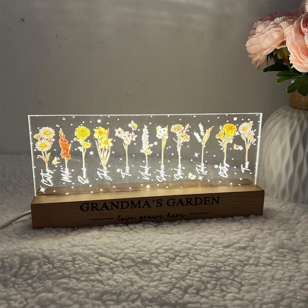 Personalized Acrylic Birthday Month Flower Night Light Warm Gift For Mother&