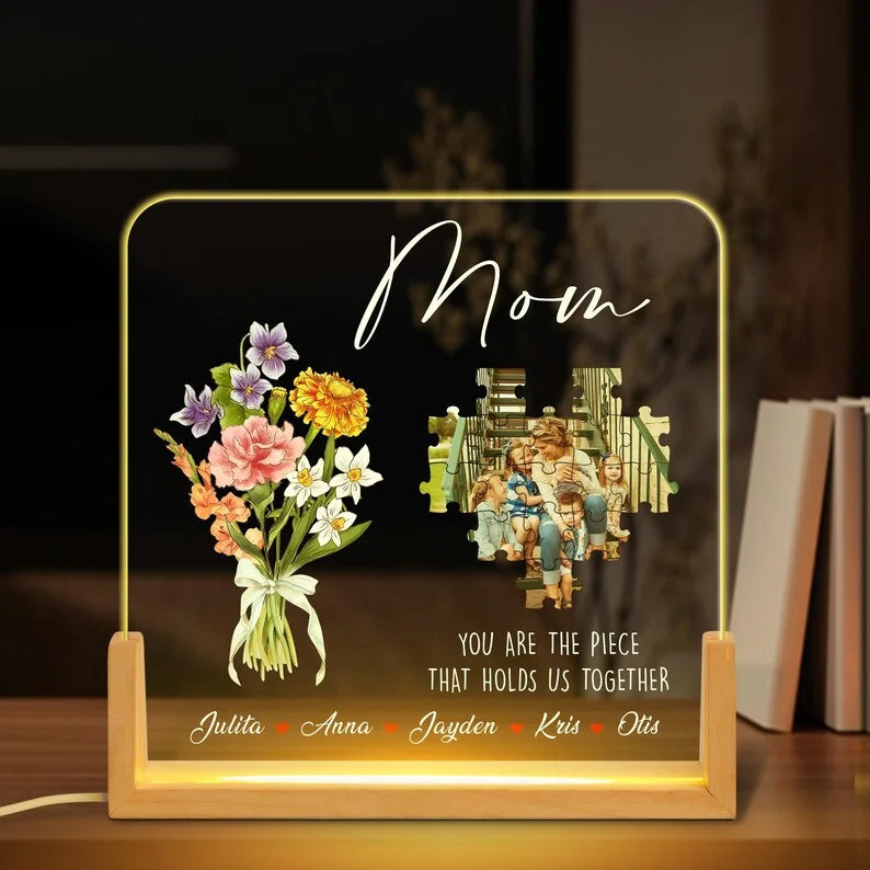 Custom Personalized Photo LED Night Light, Custom Birthmonth Flower Mother&