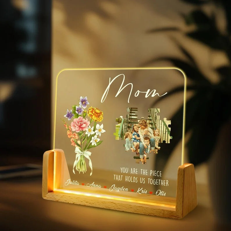 Custom Personalized Photo LED Night Light, Custom Birthmonth Flower Mother&