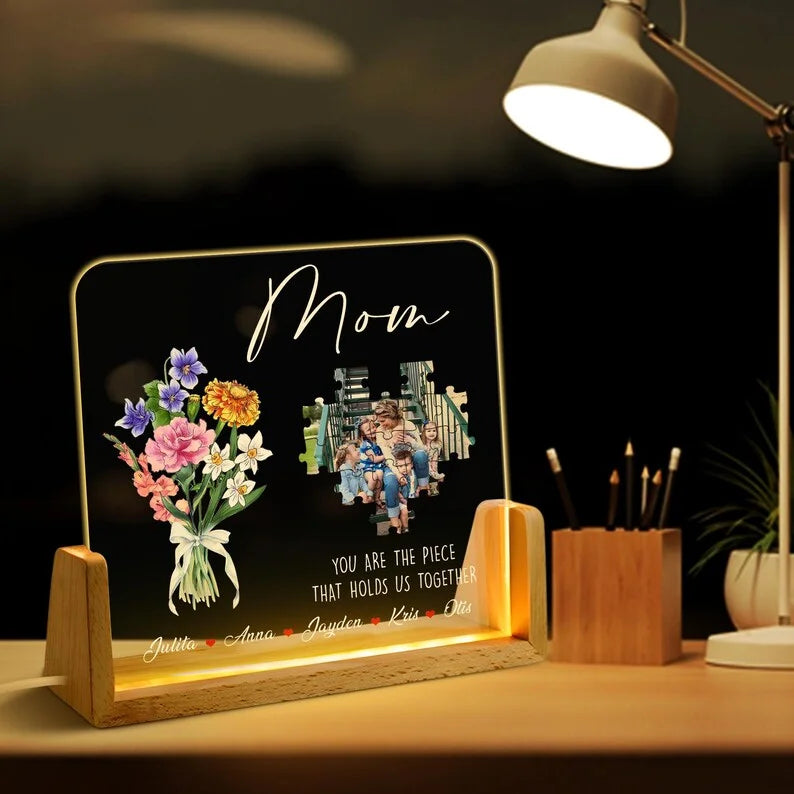Custom Personalized Photo LED Night Light, Custom Birthmonth Flower Mother&