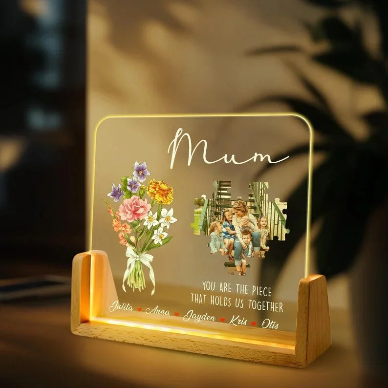 Custom Personalized Photo LED Night Light, Custom Birthmonth Flower Mother's Day Gift