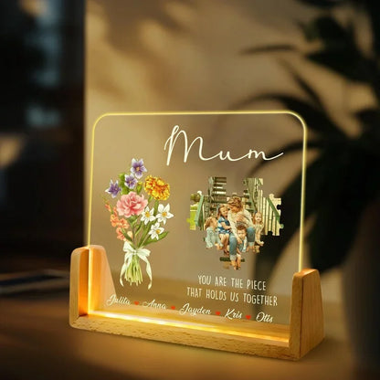 Custom Personalized Photo LED Night Light, Custom Birthmonth Flower Mother's Day Gift