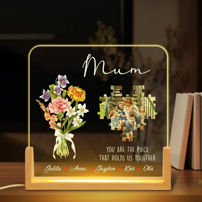 Custom Personalized Photo LED Night Light, Custom Birthmonth Flower Mother&