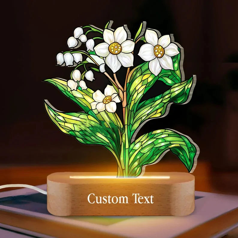 Birth Flower With Name LED Night Light Lamp, Birth Month Flower Gift Home Decor, Birth Flower Memorial Family Gift, Mothers Day Gift For Mom