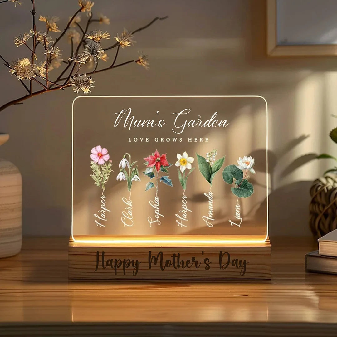 Mum’s Garden Birth Month Flower Personalized LED Night Light – Perfect Mother’s Day Gift for Mum &amp; Grandma