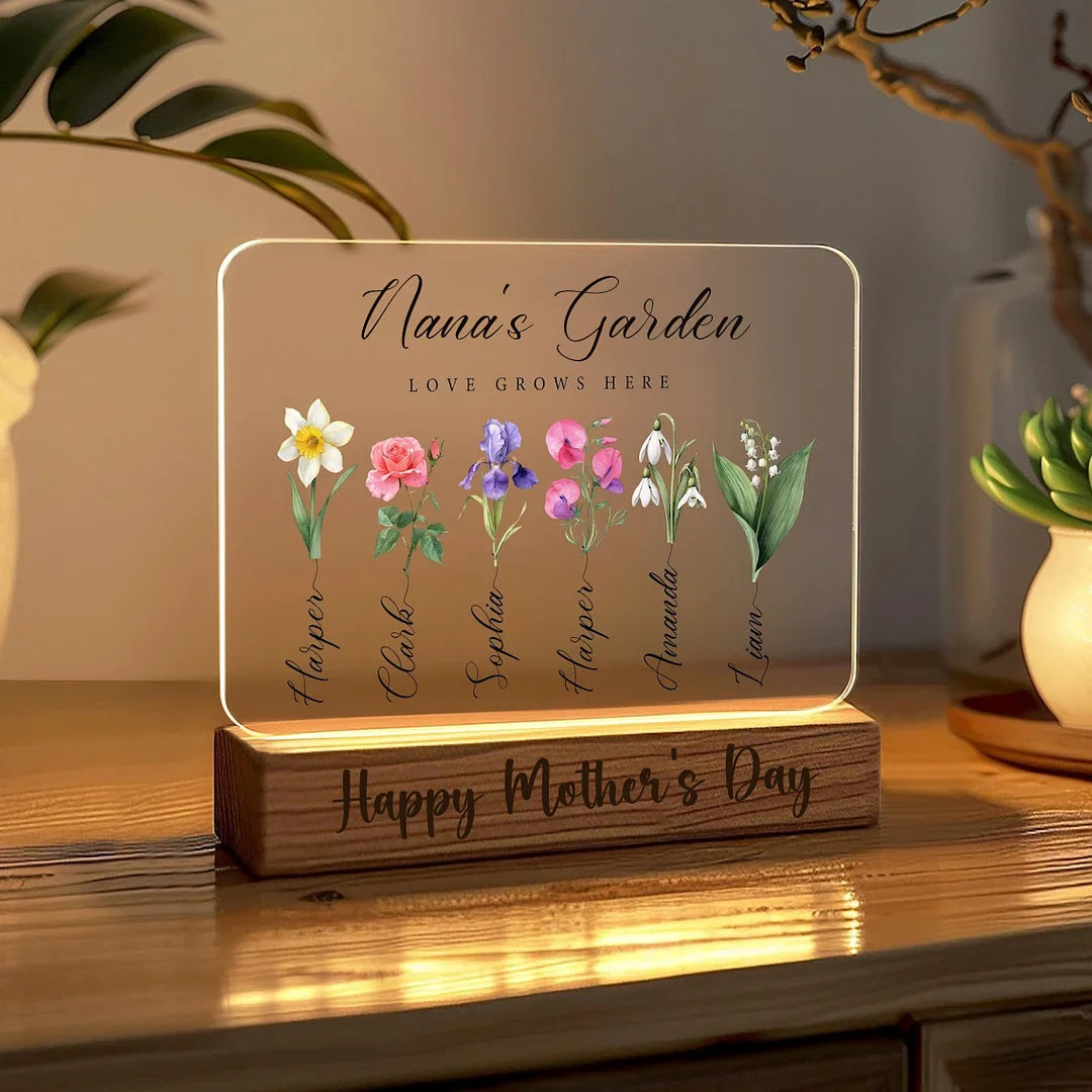 Mum’s Garden Birth Month Flower Personalized LED Night Light – Perfect Mother’s Day Gift for Mum &amp; Grandma